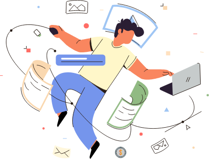 Ilustración de un hombre analizando datos financieros